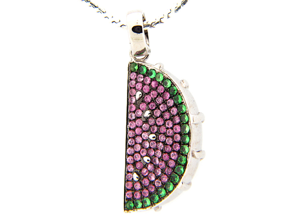 PINK SAPPHIRE & TSAVORITE PENDANT, SILVER (E)