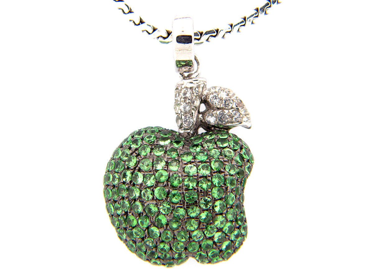 WHITE SAPPHIRE & TSAVORITE PENDANT, SILVER (E)