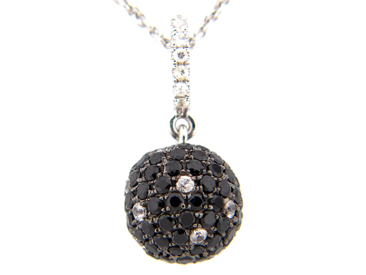 BLACK SPINEL & WHITE SAPPHIRE PENDANT, SILVER (N/H)