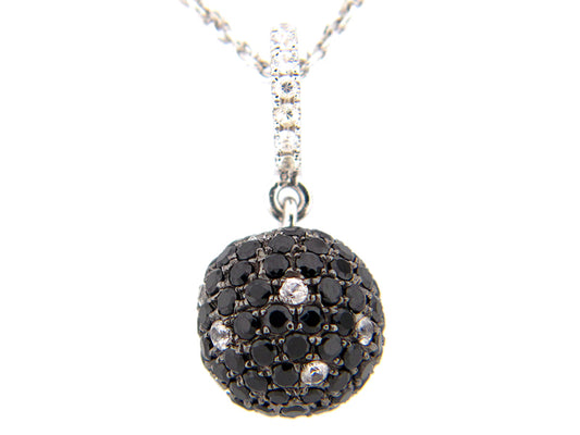 BLACK SPINEL & WHITE SAPPHIRE PENDANT, SILVER (N/H)