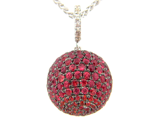 15MM, ORANGE & WHITE SAPPHIRE BALL PENDANT, 18" CHAIN, SILVER (H/U)