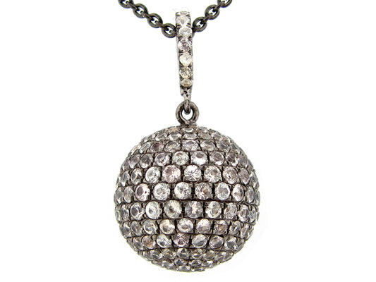 15MM, WHITE SAPPHIRE BALL PENDANT, BLACK FINISH, 18" CHAIN, SILVER (H)