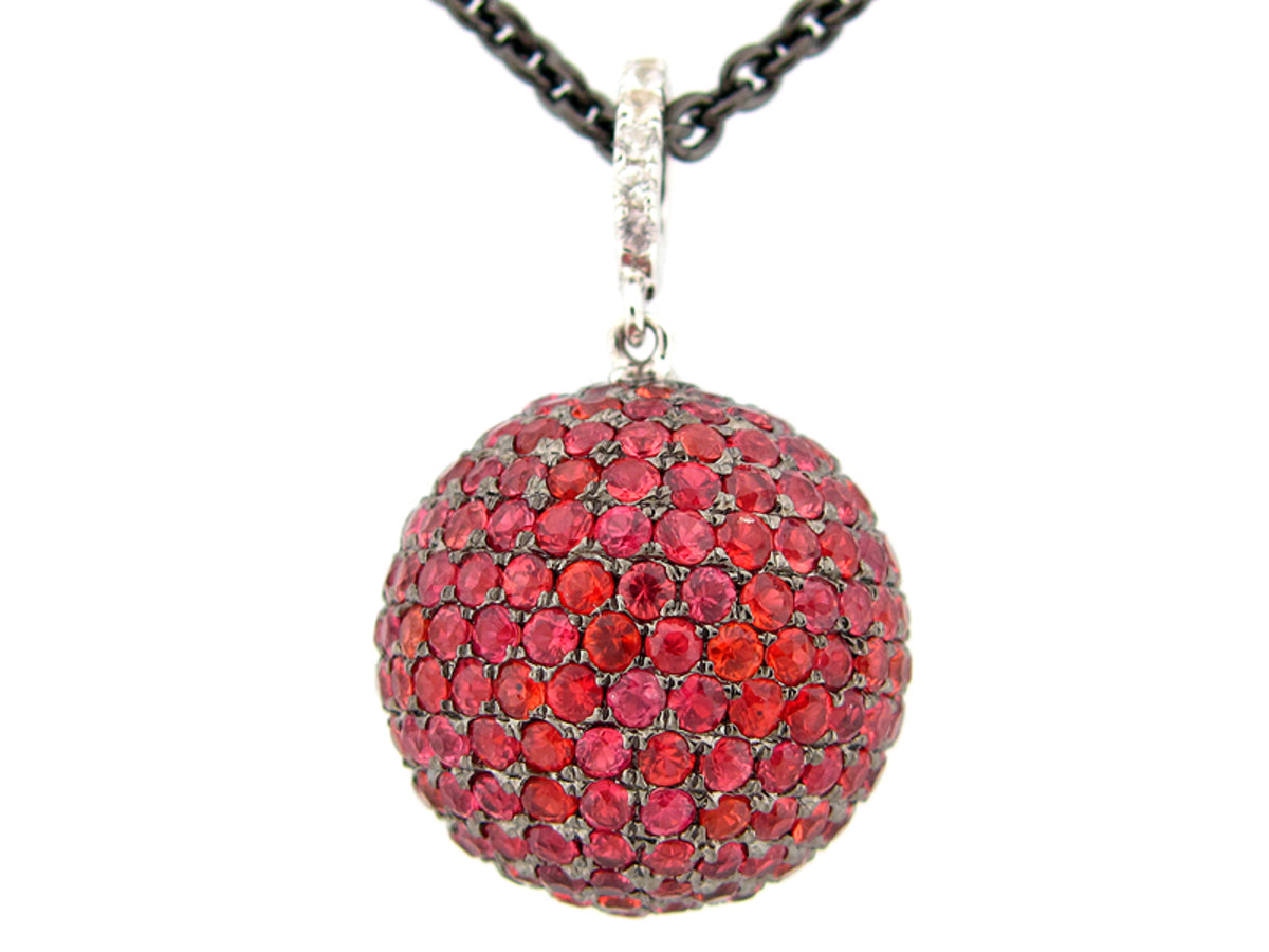 ORANGE & WHITE SAPPHIRE PENDANT, BLACK FINISH, 20" CHAIN, SILVER (H/U)