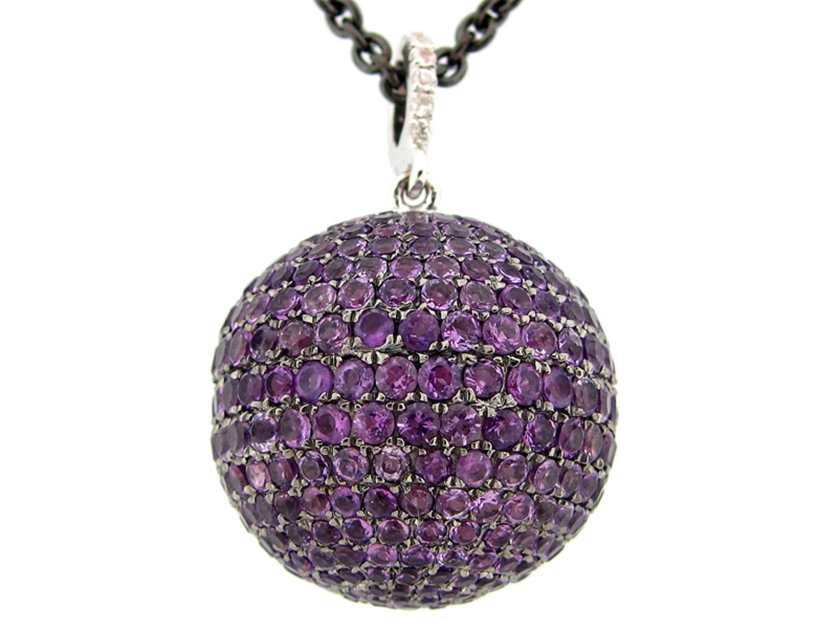 20MM, AMETHYST & WHITE SAPPHIRE BALL PENDANT, 24" CHAIN, SILVER (H)