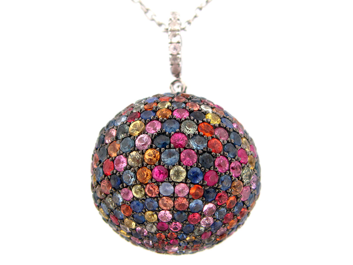 20MM, RAINBOW SAPPHIRE BALL PENDANT, 24" CHAIN, SILVER (H/U)