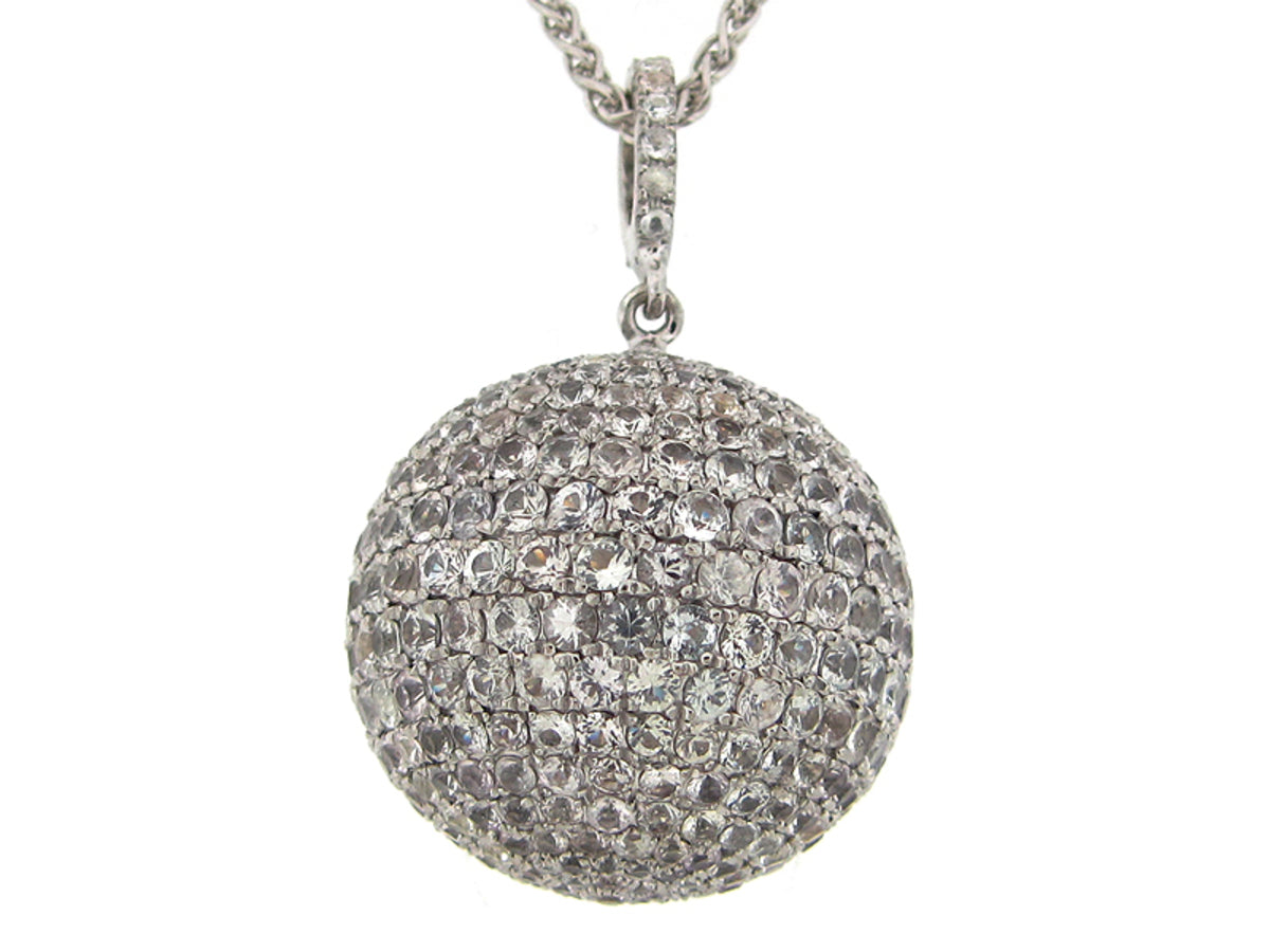 20MM, WHITE SAPPHIRE BALL PENDANT, 24" CHAIN, SILVER (H)