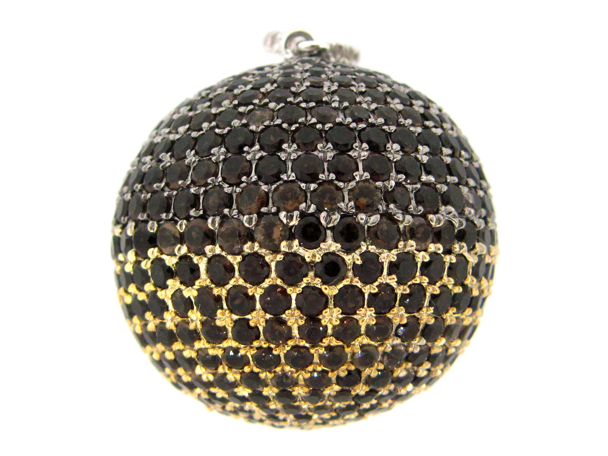 25MM, SMOKEY QUARTZ & WHITE SAPPHIRE PENDANT, 36" CHAIN, SILVER (H)