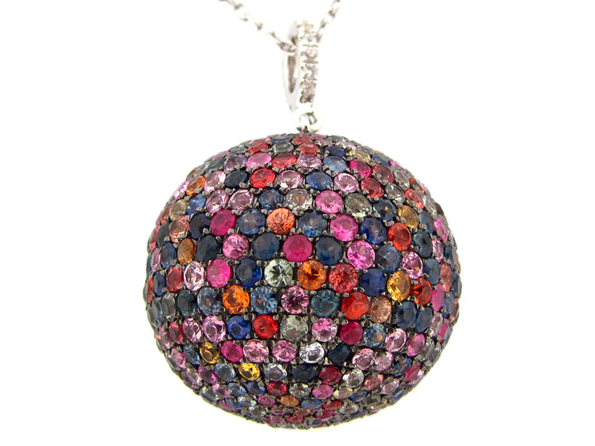 25MM, RAINBOW SAPPHIRE BALL PENDANT, 36" CHAIN, SILVER (H/U)