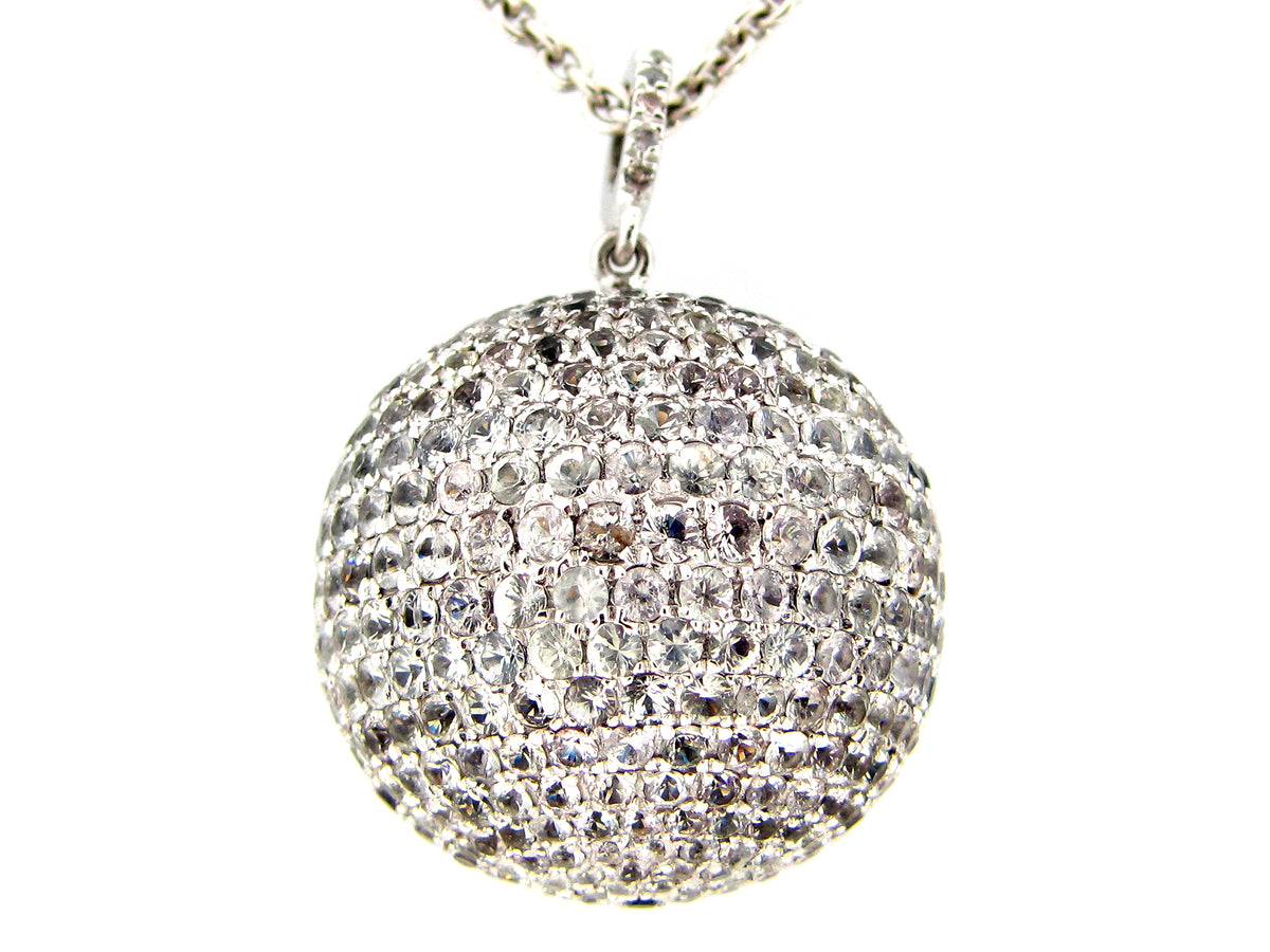 25MM, WHITE SAPPHIRE BALL PENDANT, 36" CHAIN, SILVER (H)