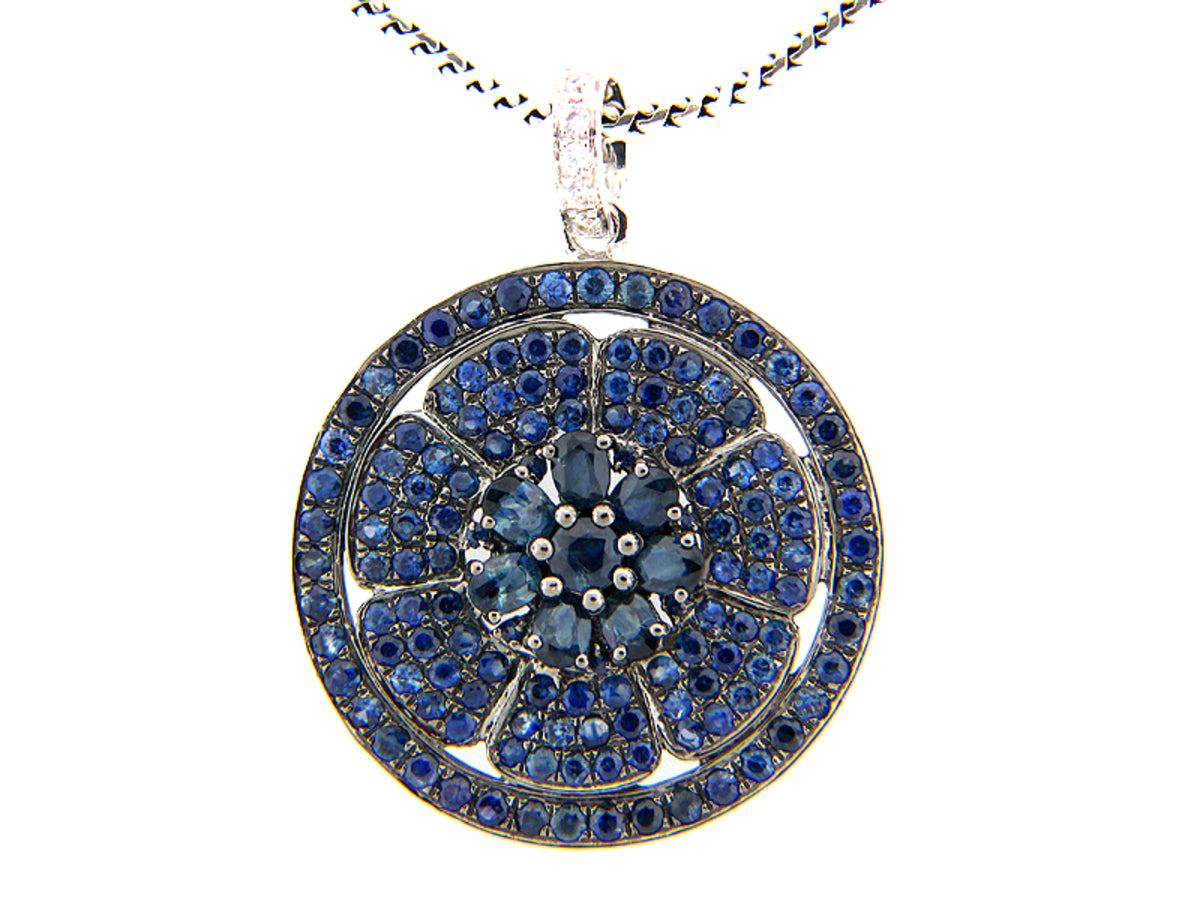BLUE & WHITE SAPPHIRE PENDANT, SILVER (E)