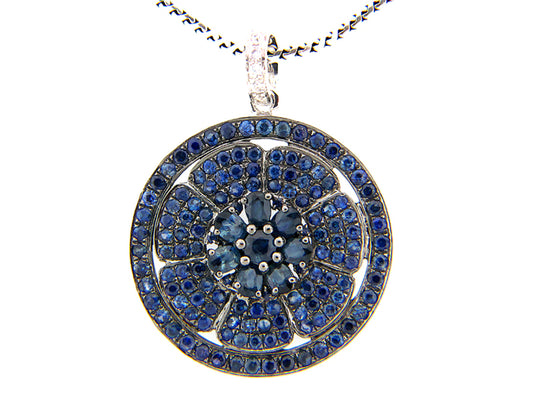 BLUE & WHITE SAPPHIRE PENDANT, SILVER (E)