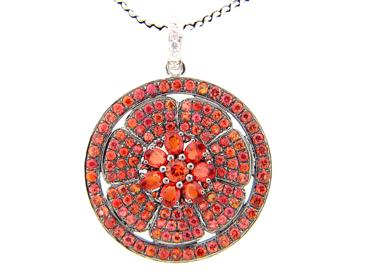ORANGE & WHITE SAPPHIRE PENDANT, SILVER (E/U)