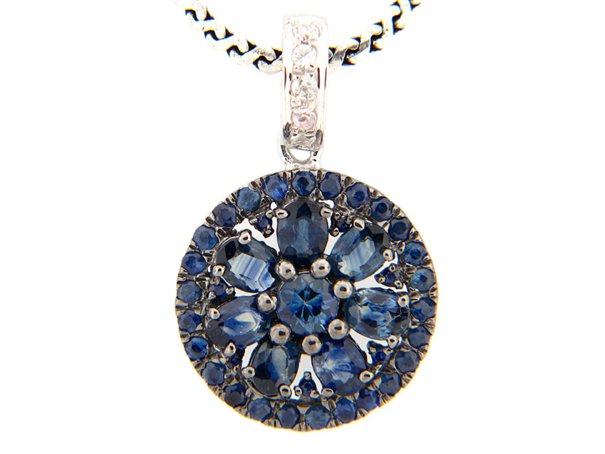 BLUE & WHITE SAPPHIRE PENDANT, SILVER (E)