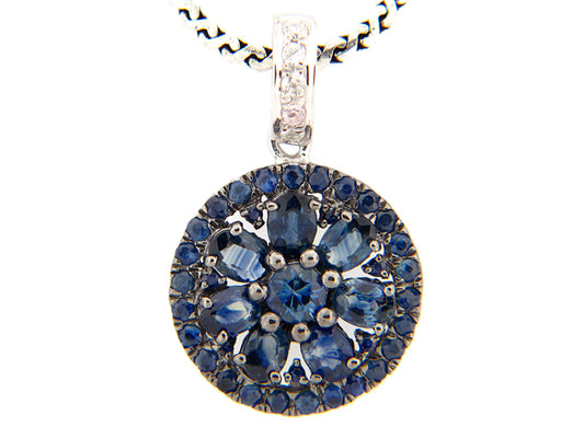 BLUE & WHITE SAPPHIRE PENDANT, SILVER (E)