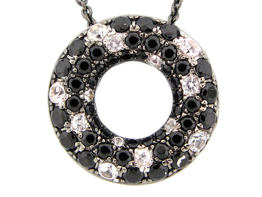 BLACK SPINEL & WHITE SAPPHIRE PENDANT, BLACK FINISH, SILVER (N/H)