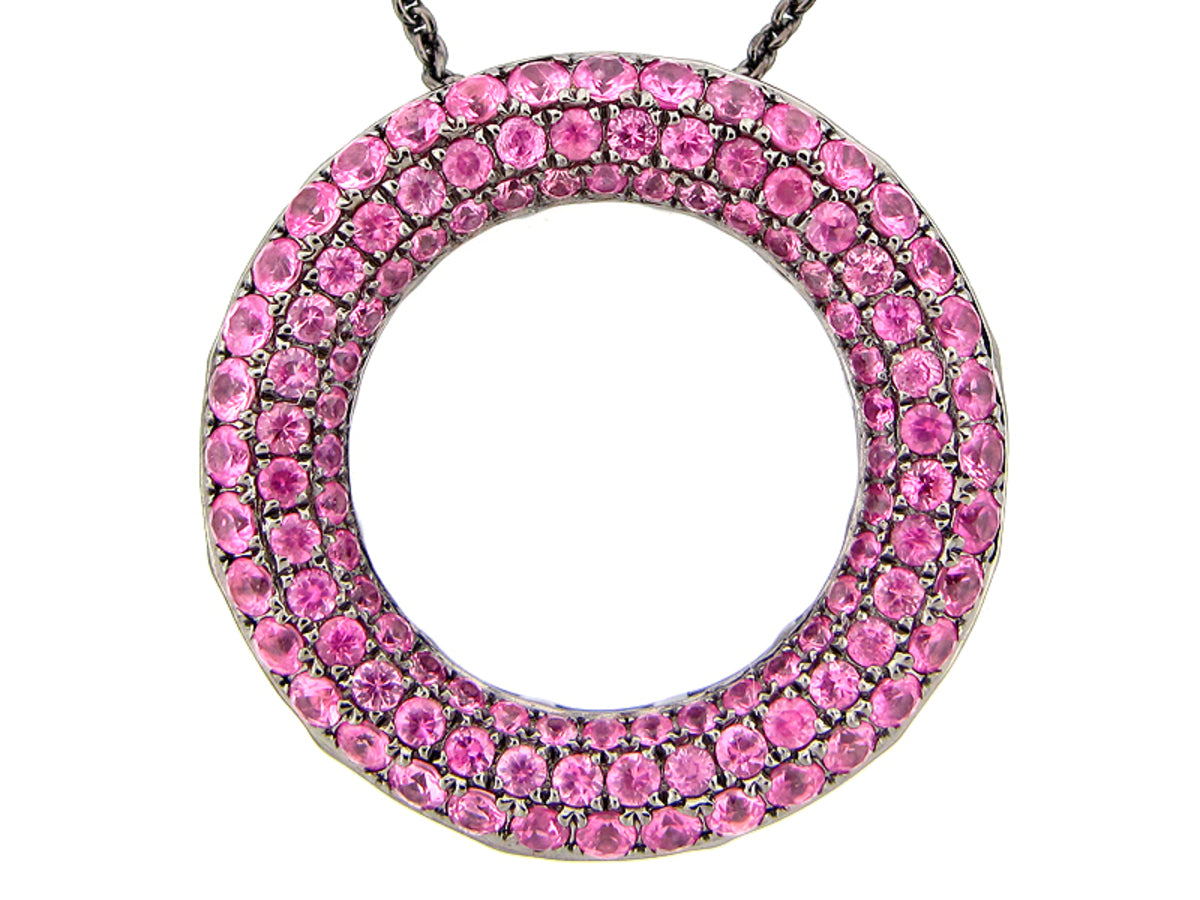 PINK SAPPHIRE PENDANT, BLACK FINISH, SILVER (E)