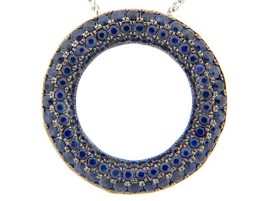 Sapphire Pendant, Black Finish, 30"Chain, Silver (H)