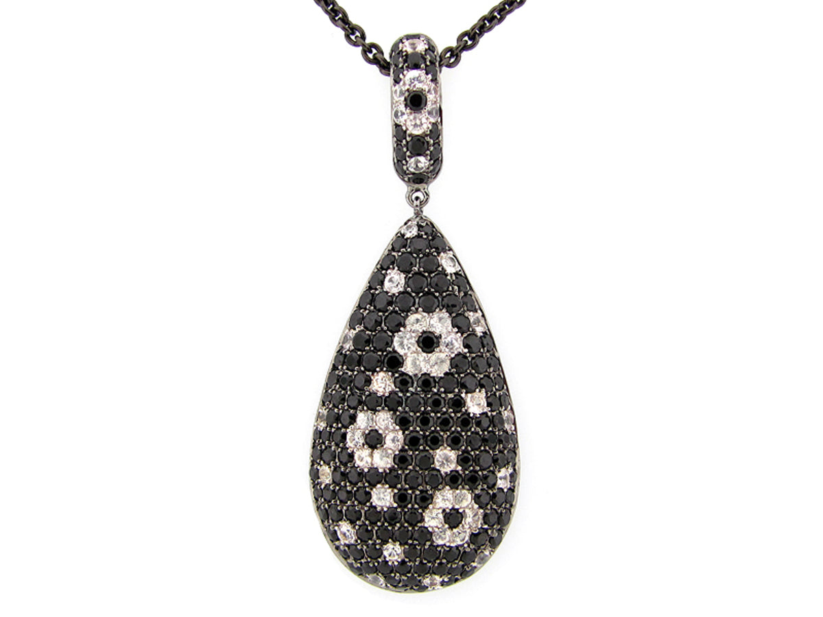 BLACK SPINEL & WHITE SAPPHIRE PENDANT, BLACK FINISH, SILVER (H)