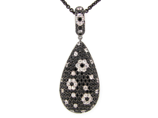 BLACK SPINEL & WHITE SAPPHIRE PENDANT, BLACK FINISH, SILVER (H)
