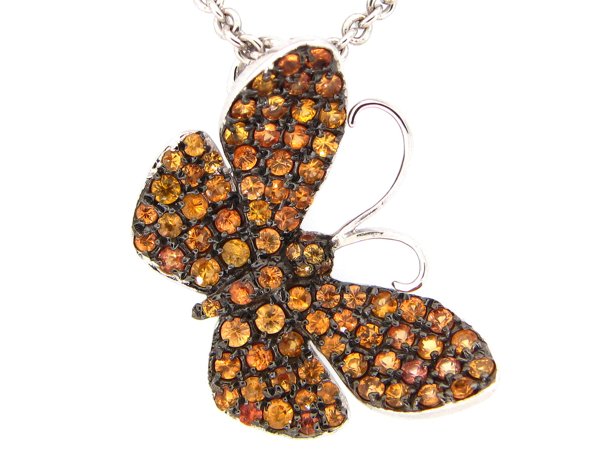 LIGHT ORANGE SAPPHIRE PENDANT, SILVER (H)
