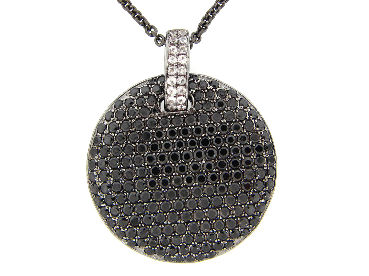 BLACK SPINEL & WHITE SAPPHIRE PENDANT, BLACK FINISH, SILVER (N/H)