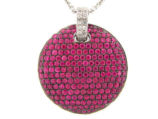 RUBY & WHITE SAPPHIRE PENDANT, 24" CHAIN, SILVER (H)