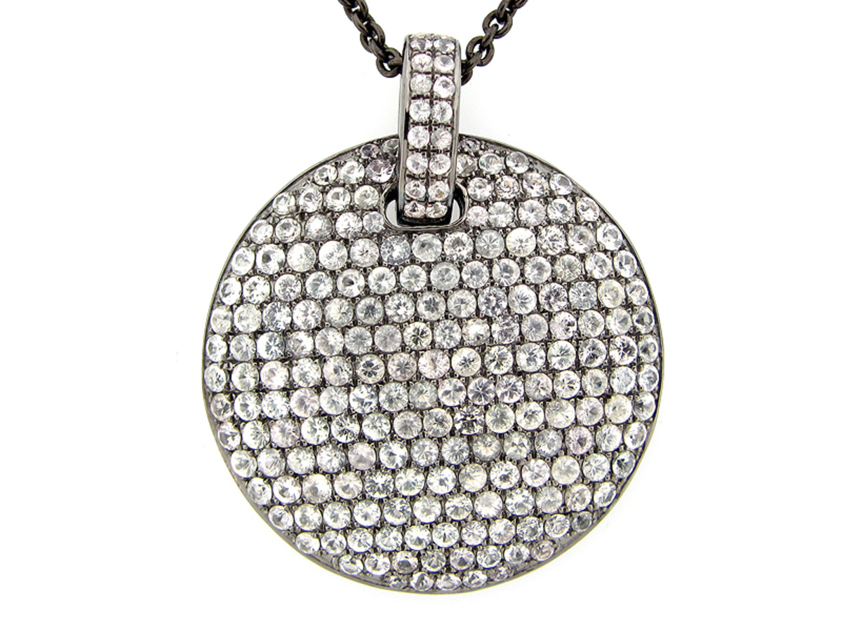 WHITE SAPPHIRE PENDANT, 24" CHAIN, SILVER (H)