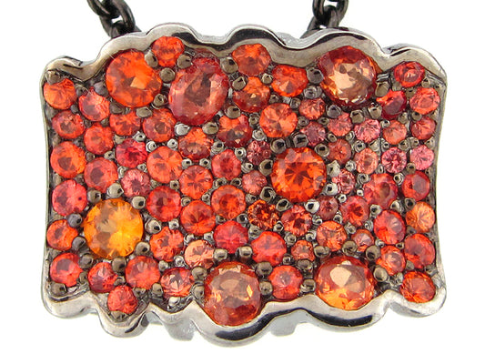 ORANGE SAPPHIRE PENDANT, BLACK FINISH, SILVER (H/U)