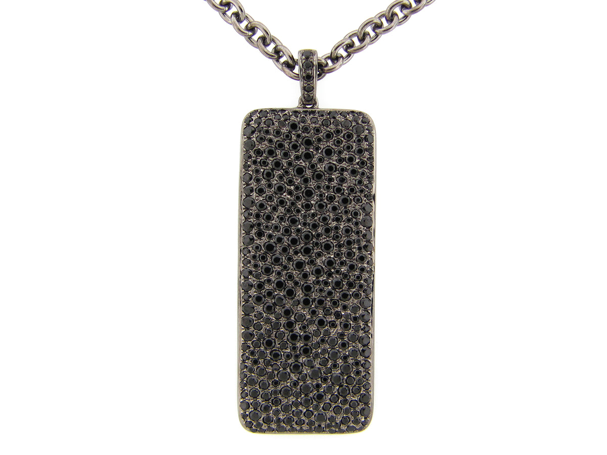 BLACK SPINEL LARGE RECTANGLE PENDANT, 24" CHAIN, BLACK FINISH,  SILVER (H)