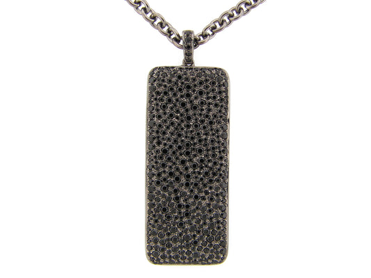 BLACK SPINEL LARGE RECTANGLE PENDANT, 24" CHAIN, BLACK FINISH,  SILVER (H)