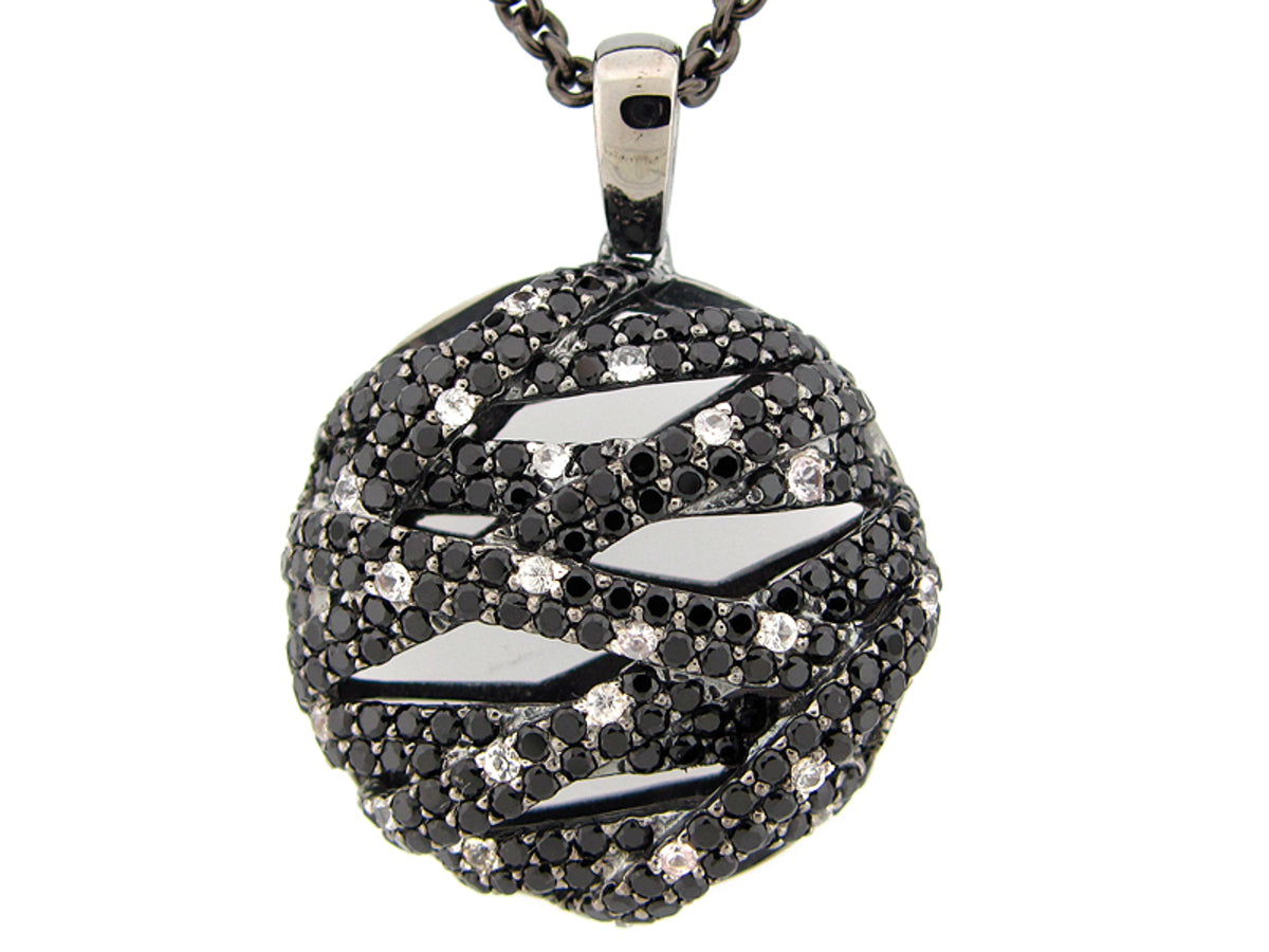 BLACK SPINEL & WHITE SAPPHIRE PENDANT, BLACK FINISH, SILVER (N/H)