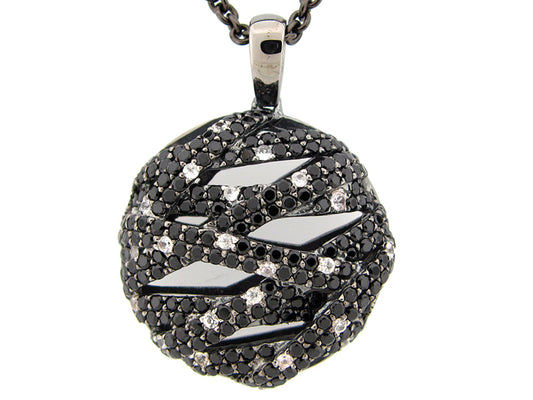 BLACK SPINEL & WHITE SAPPHIRE PENDANT, BLACK FINISH, SILVER (N/H)