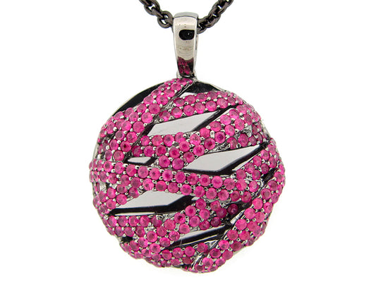 PINK SAPPHIRE PENDANT, BLACK FINISH, SILVER (H)