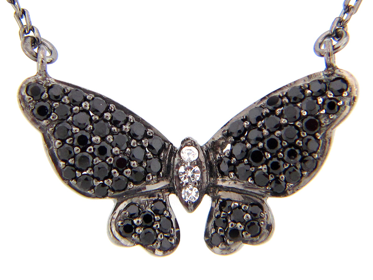 BLACK SPINEL & WHITE SAPPHIRE PENDANT, BLACK FINISH, SILVER (N/H)
