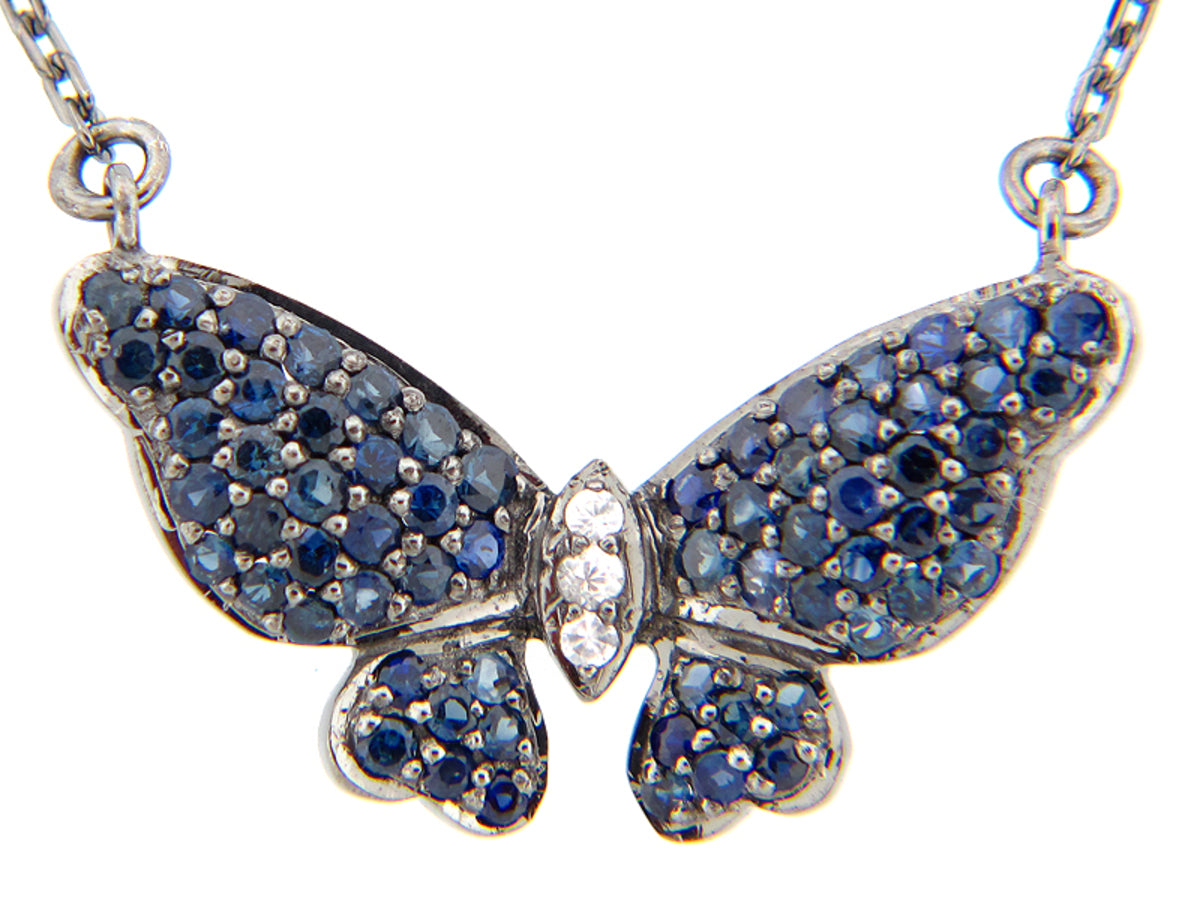 BLUE & WHITE SAPPHIRE PENDANT, BLACK FINISH, SILVER (H)