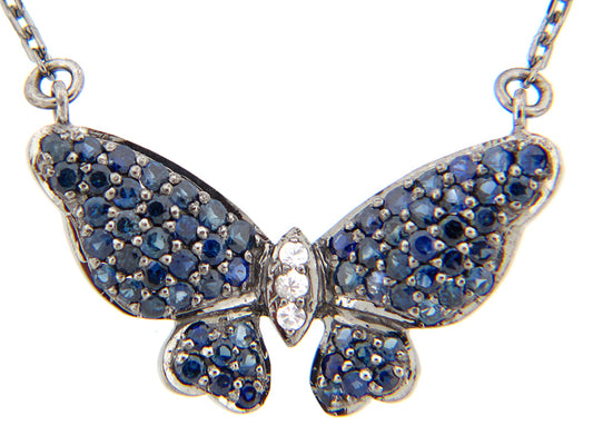 BLUE & WHITE SAPPHIRE PENDANT, BLACK FINISH, SILVER (H)