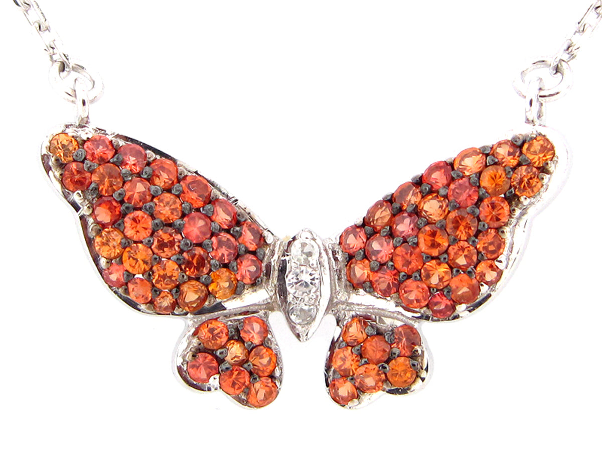 ORANGE & WHITE SAPPHIRE PENDANT, SILVER (H/U)
