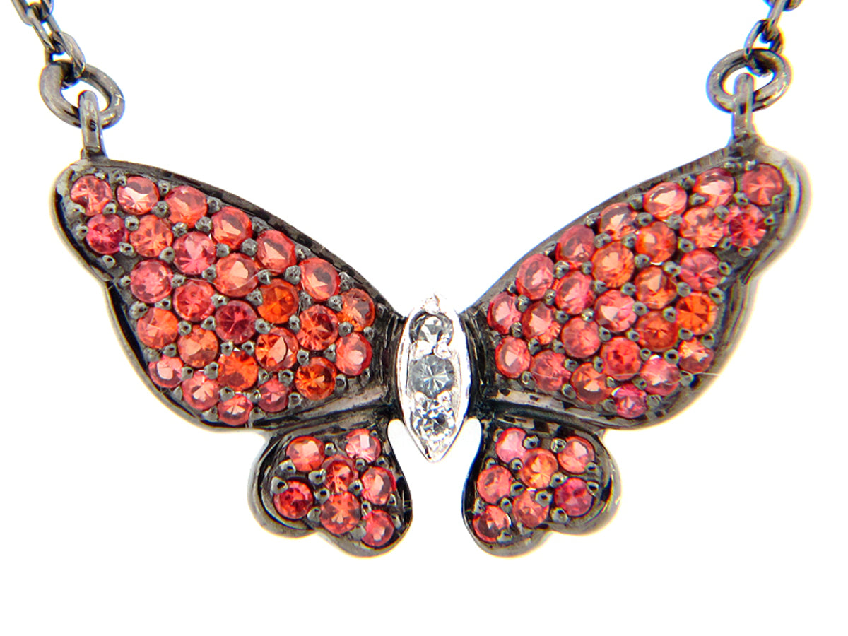 ORANGE & WHITE SAPPHIRE PENDANT, BLACK FINISH, SILVER (H/U)