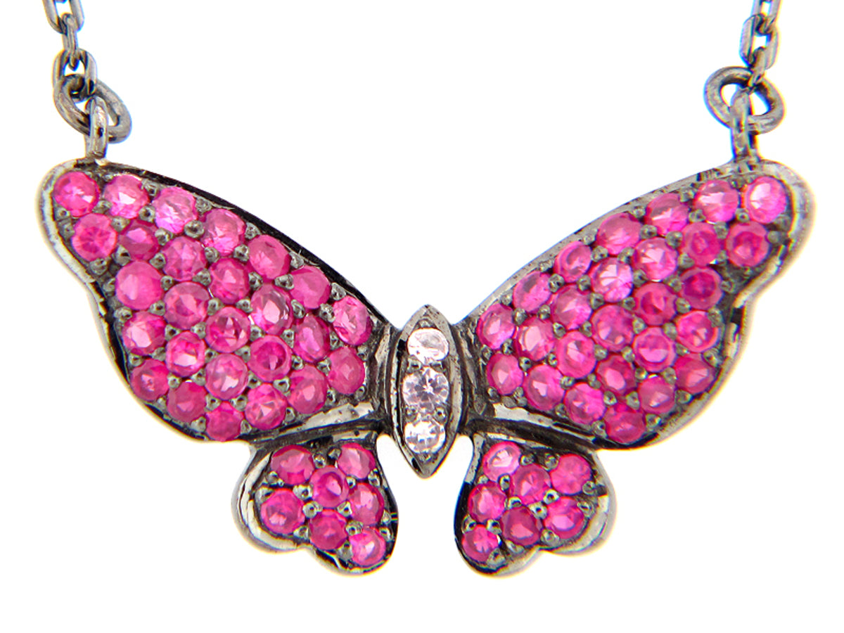 PINK & WHITE SAPPHIRE PENDANT, BLACK FINISH, SILVER (H)