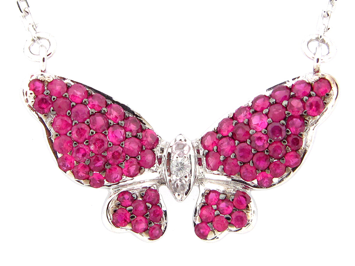 RUBY & WHITE SAPPHIRE PENDANT, SILVER (H)
