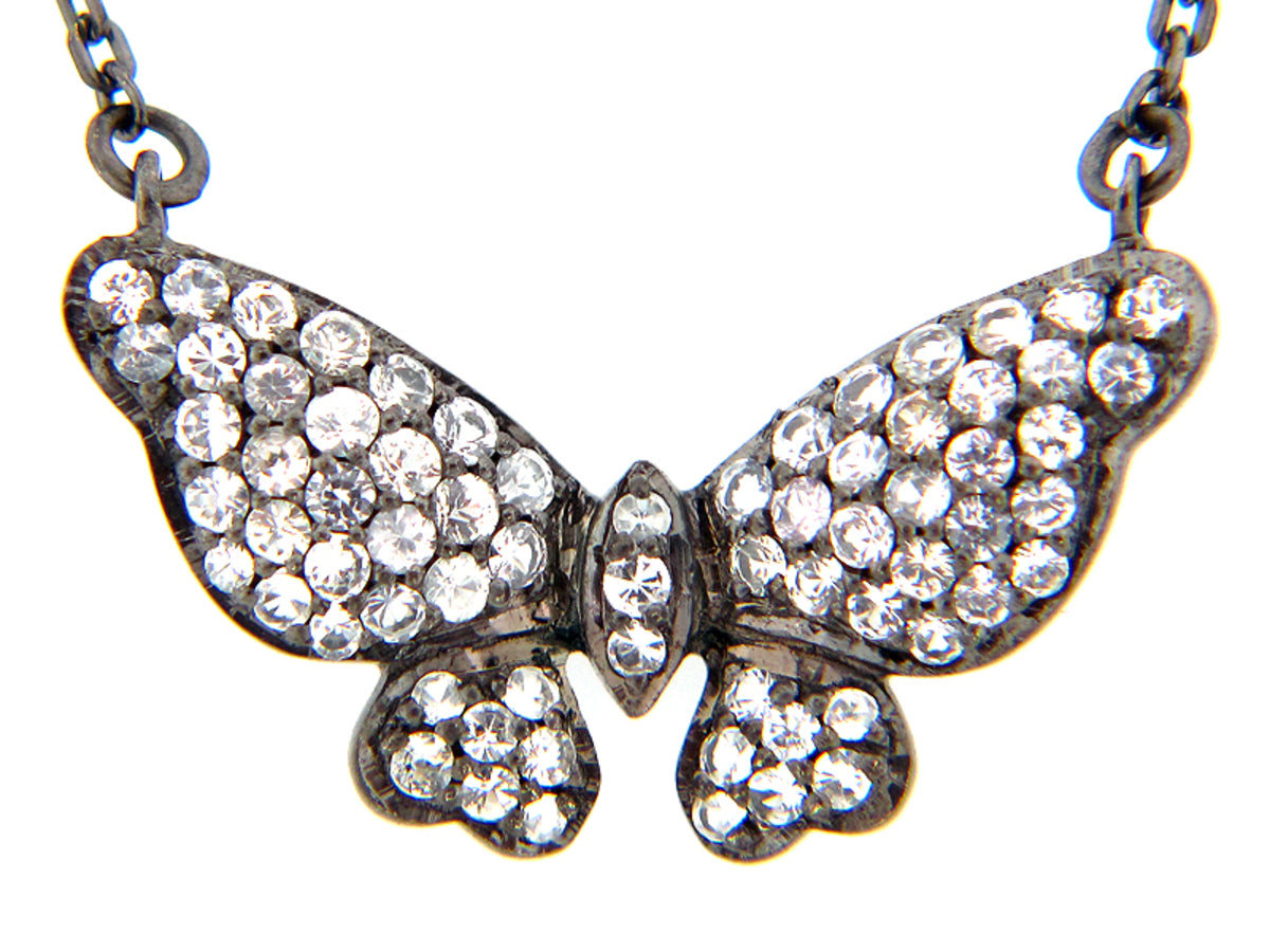 WHITE SAPPHIRE PENDANT, BLACK FINISH, SILVER (H)