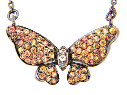 YELLOW & WHITE SAPPHIRE PENDANT, BLACK FINISH, SILVER (H)