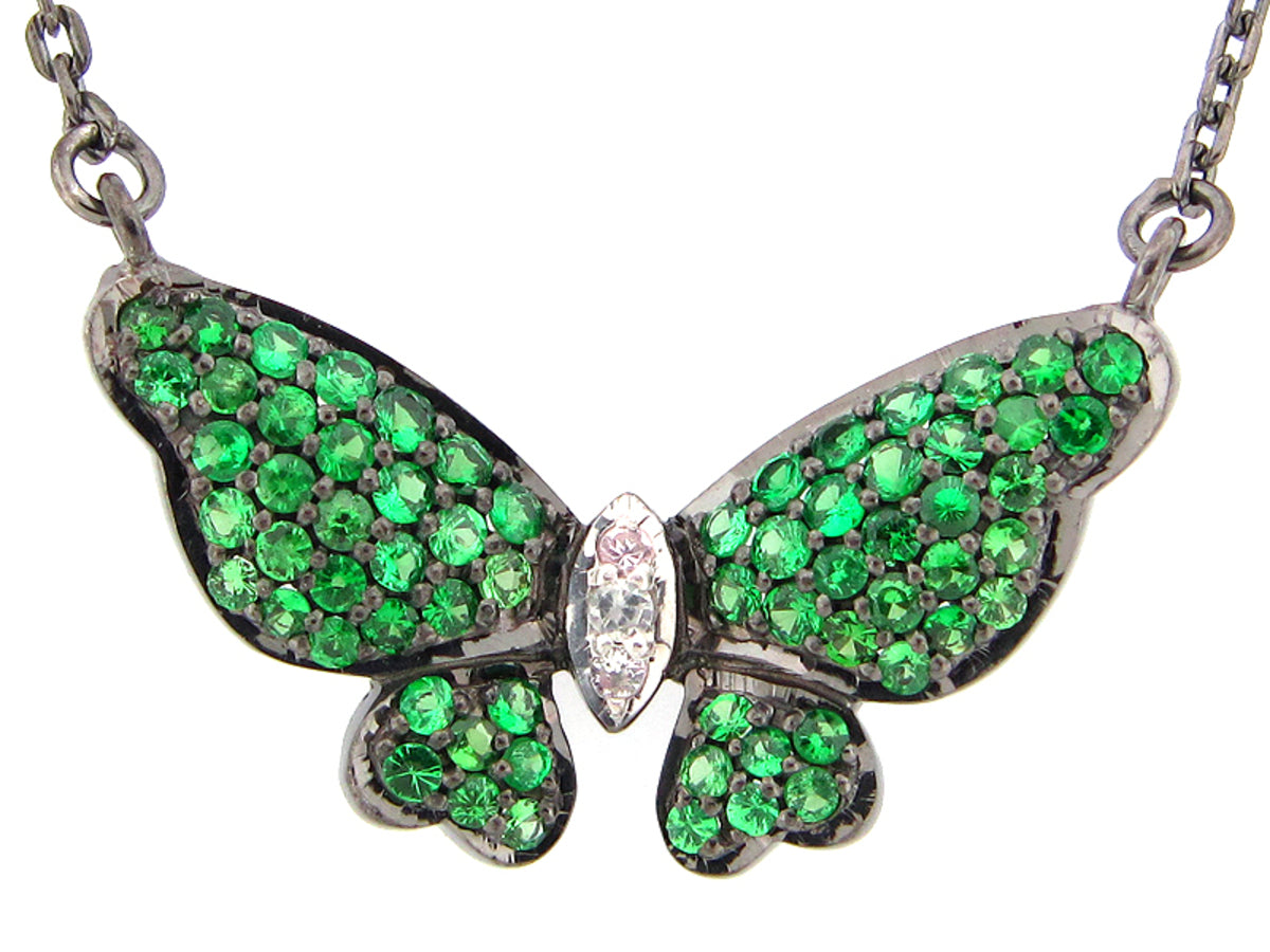 WHITE SAPPHIRE & TSAVORITE PENDANT, BLACK FINISH, SILVER (H/N)