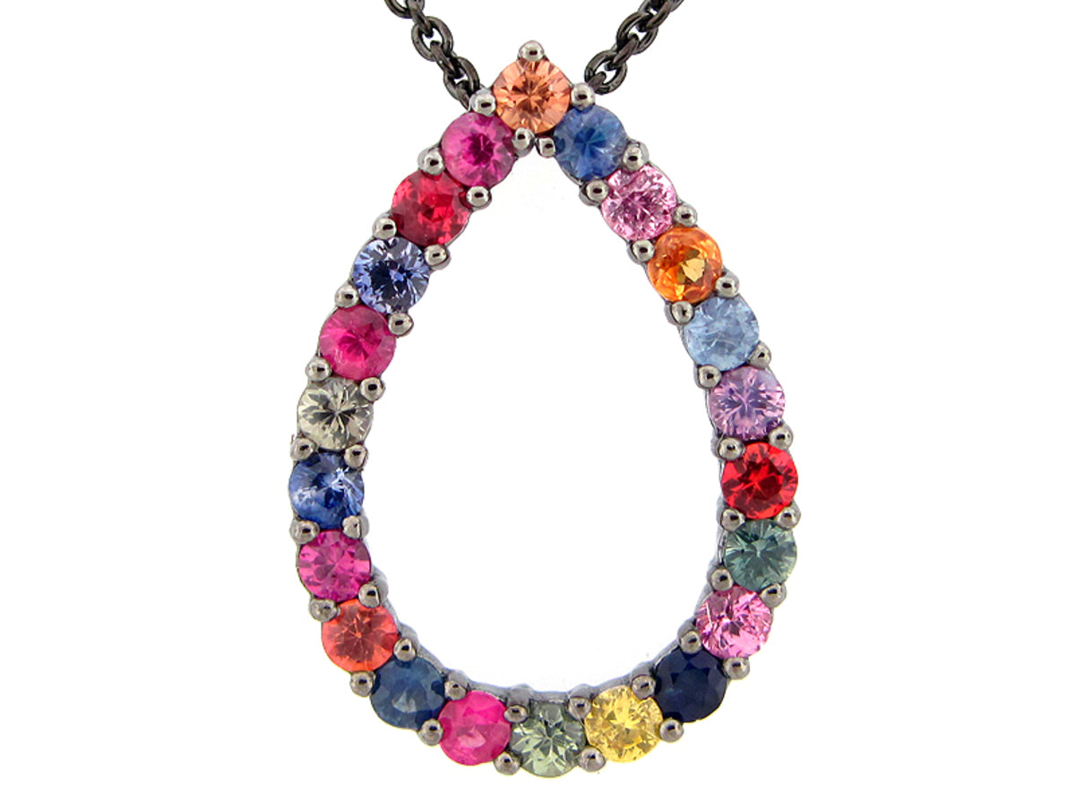 RAINBOW SAPPHIRE PENDANT, BLACK FINISH, SILVER (E/U)