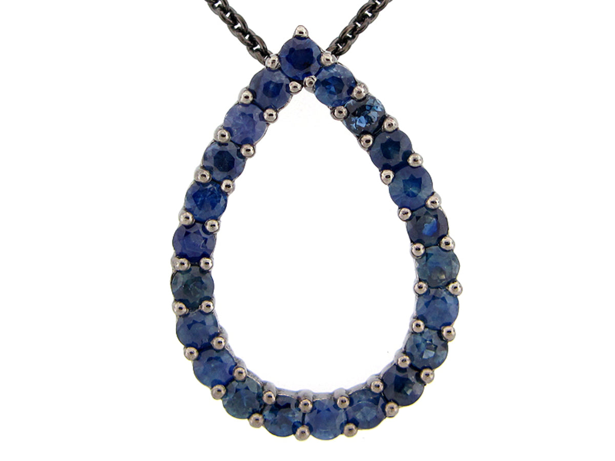BLUE SAPPHIRE PENDANT, BLACK FINISH, SILVER (H)