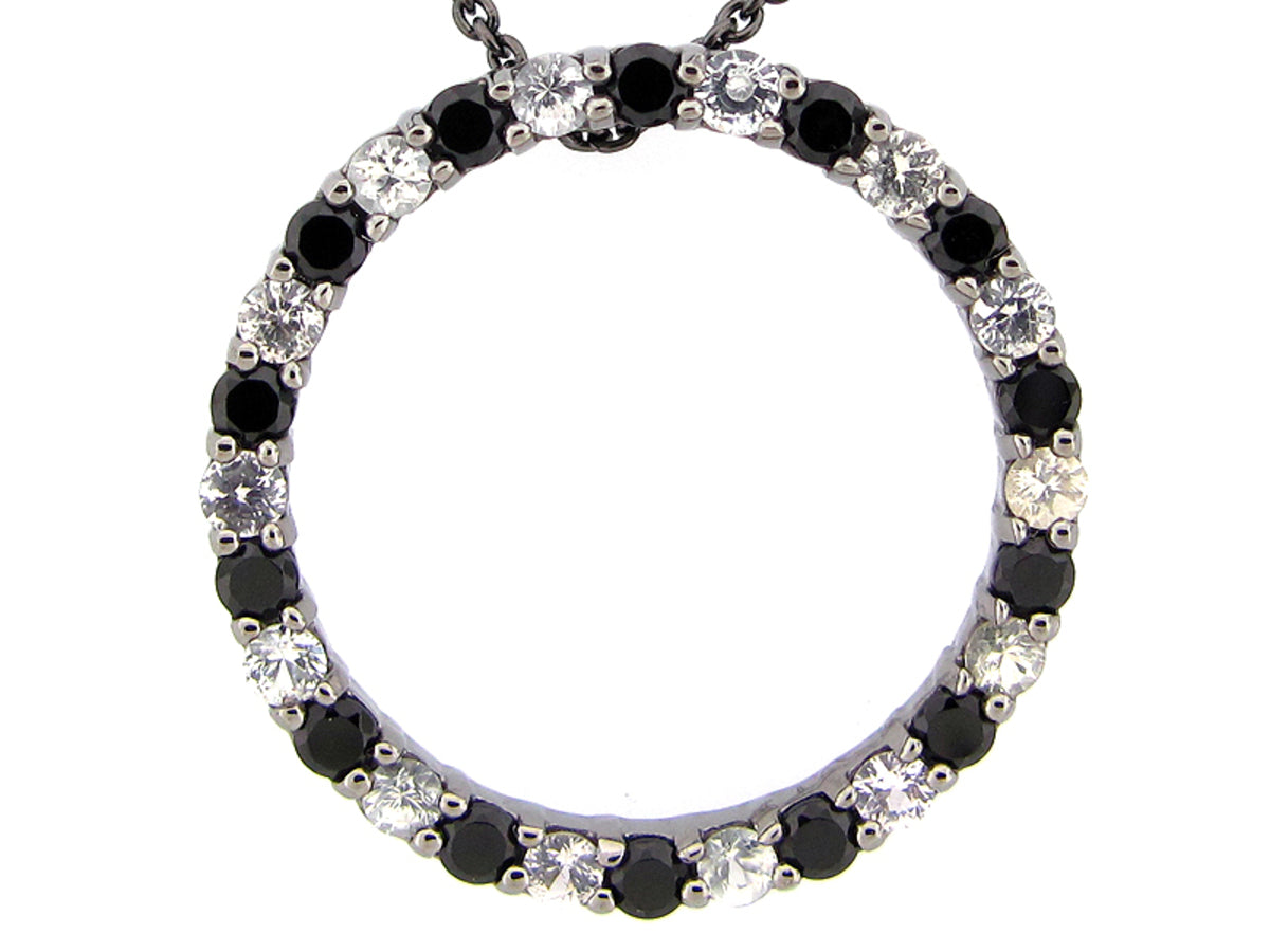 BLACK SPINEL & WHITE SAPPHIRE PENDANT, BLACK FINISH, SILVER (N/H)