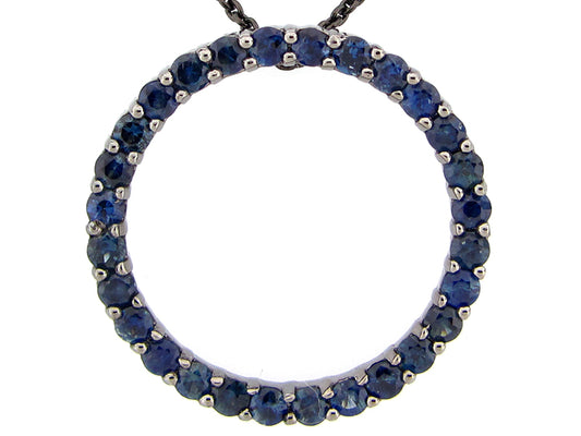 BLUE SAPPHIRE PENDANT, BLACK FINISH, SILVER (H)