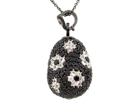 BLACK SPINEL & WHITE SAPPHIRE PENDANT, BLACK FINISH, 30 " CHAIN, SILVER (N/H)