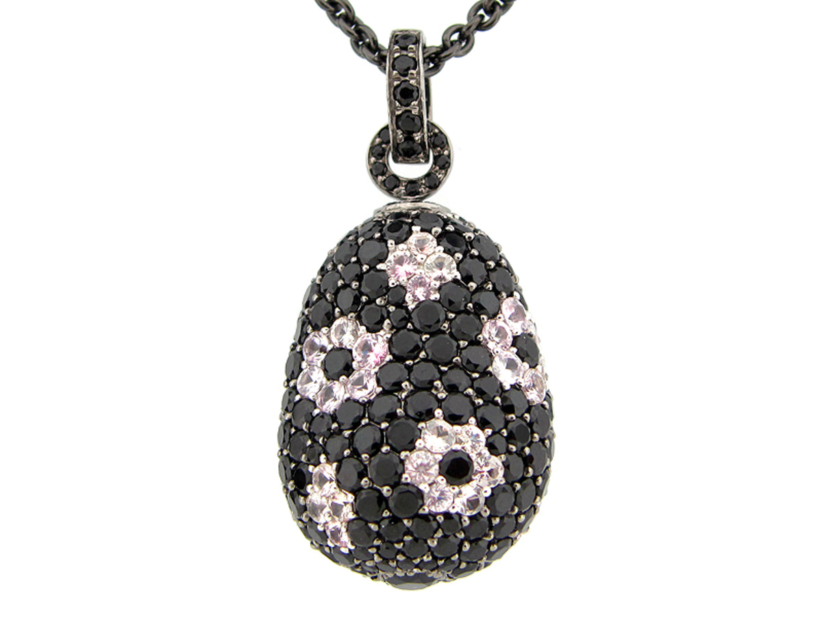 BLACK SPINEL & WHITE SAPPHIRE PENDANT, SILVER (N/H)
