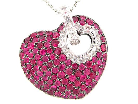 RUBY & WHITE SAPPHIRE PENDANT, SILVER (H)